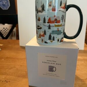 Rifle Paper Co. Holiday Village Mug - Teal and Red